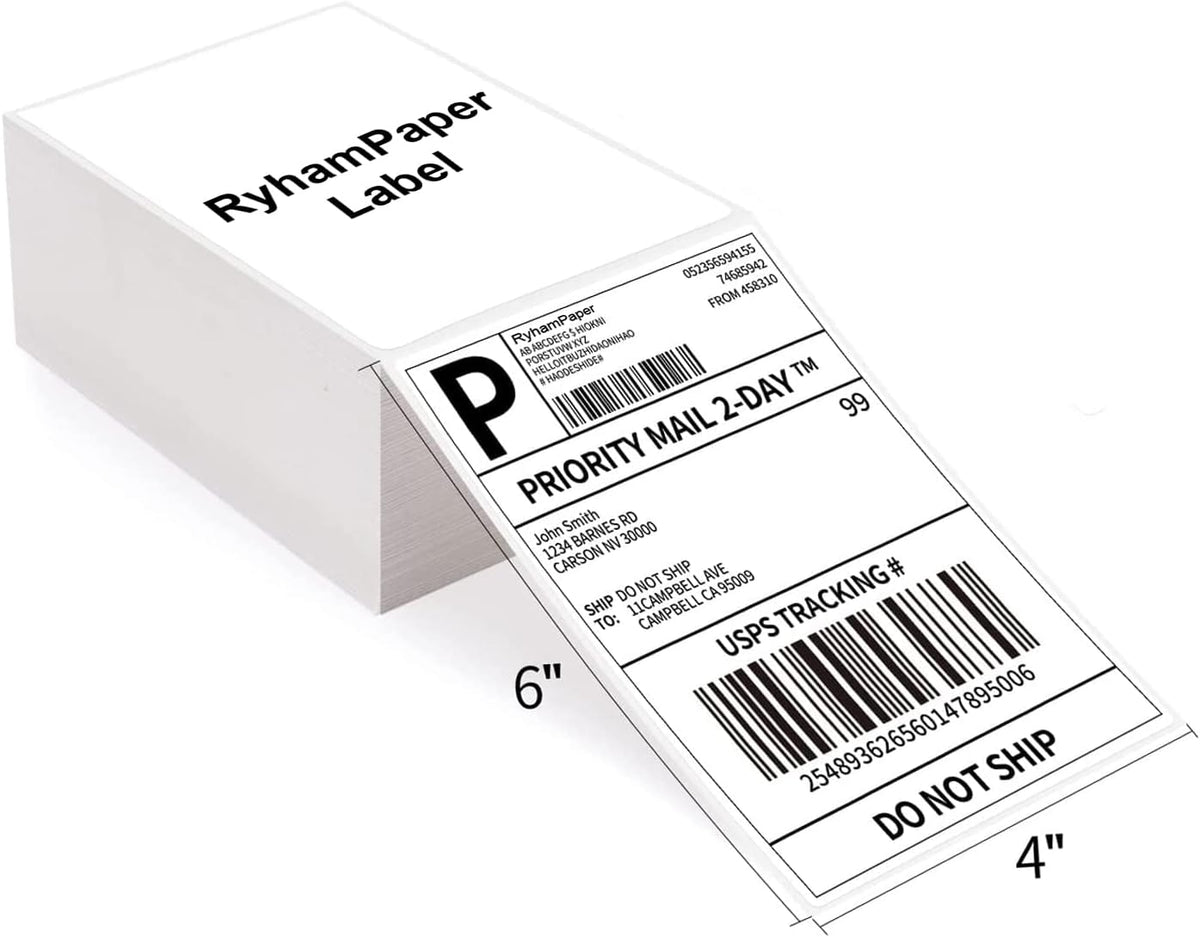 RyhamPaper 4" x 6" Fanfold Direct Thermal Labels - White Shipping Mailing Postage Labels, Perforated, Permanent Adhesive (8 Stacks - 8000 Labels) - Image 2