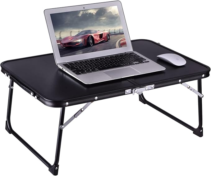 Foldable Laptop Desk, Portable Bed Table with Hidden Storage, Black | 23.6 x 15.3 in Work Surface, Hidden Storage, Aluminum Frame, Anti-Slip Feet, Carry Handle, Safety Locks by CHEERWELL