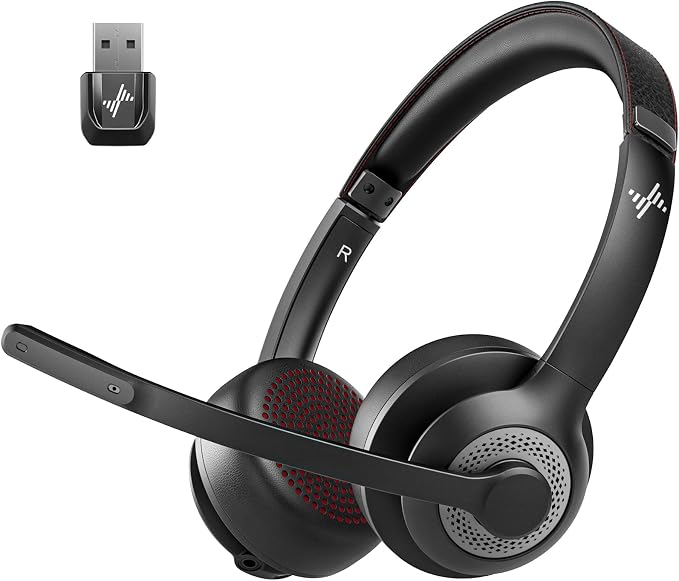 JIAMQISHI Wireless Headset with Mic for Work, Bluetooth V5.2 Headphones with Noise Cancelling Microphone, USB Dongle, Clear Calls & Mic Mute, for Laptop, PC, iPhone & Android Phones by JIAMQISHI