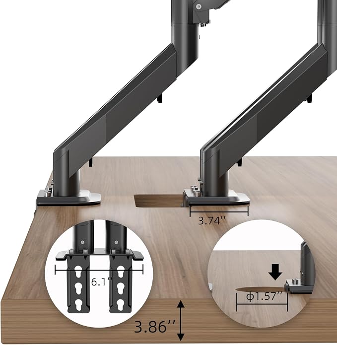 Pholiten Dual Monitor Arm for 17-32" Screen | Fully Adjustable Gas Spring Monitor Desk Mount, Adjustable Tilt/Swivel/Rotate Monitor Stand Up to 22lbs Each - Image 6