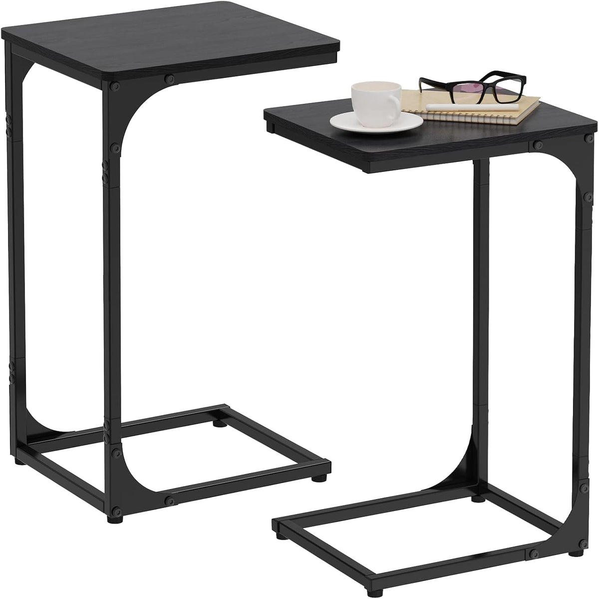 C Shaped End Tables Couch Table TV Trays Set of 2, 11.8" Wide, Black by JCMCDO