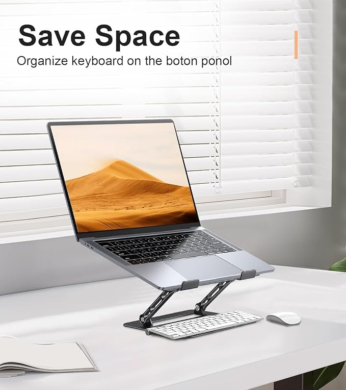 Aoviho Adjustable Laptop Stand for Desk, Portable Laptop Stand Holder and Riser, Foldable Aluminum Notebook Computer Stand for MacBook Air Pro HP Lenovo Dell Samsung Chromebook, 10-15.6 inch, Black - Image 4