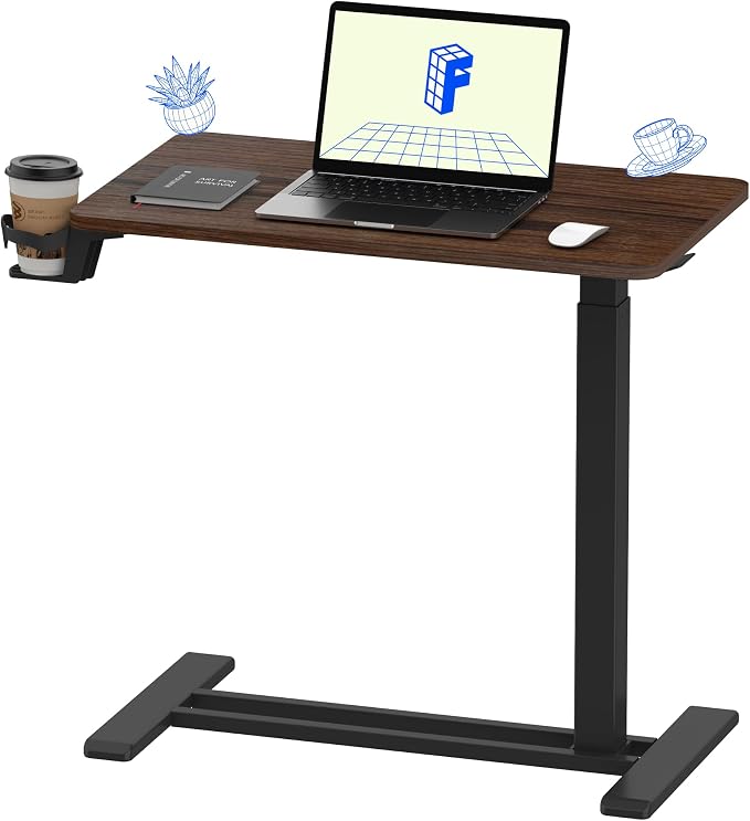 FLEXISPOT H7 28" Pneumatic Height-Adjustable Overbed Table with Wheels | C-shaped bedside table,Medical End Table,Rolling Cart TV Tray,Laptop desk for Hospital Home use,27.6"W x 15.7"D,Mahogany by Unknown