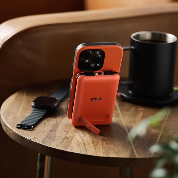 Ridge 20W Magnetic Power Bank Battery Pack 10,000mAh - Fast Charging, Compatible with MagSafe - Portable Charger Flight-Safe Travel Powerbank - Built-in Cables & Magnetic Attachment (Basecamp Orange) - Image 8