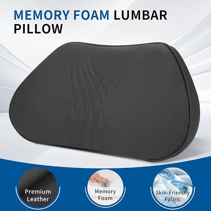 Lumbar Support Pillow for Car Seat, Office Chair, Black, 1PC | Leather Lumbar Pillow Memory Foam Lower Back Cushion for Back Pain Relief Improve Posture, Ergonomic Back Rest Gaming Chair - Image 3