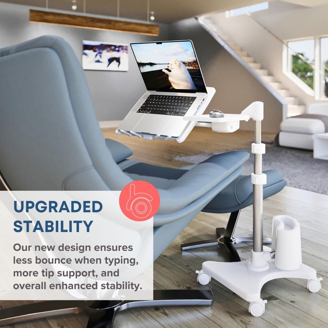 LEVO G2 Deluxe Rolling Laptop Stand with Mouse Tray, Silver & White - Image 6