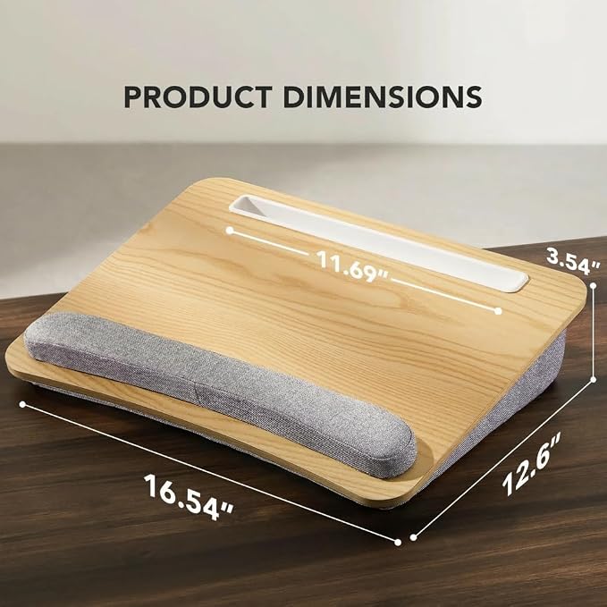 HUANUO Laptop Lap Desk with Cushion, Fit up to 15.6" Laptop，Light Wood | Portable Lap Desk with Pillow Cushion, Anti-Slip Strip & Storage Function for Home Office Students as Computer Laptop Stand - Image 4