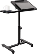 Seville Classics Airlift Height Adjustable Mobile Rolling Laptop Cart Computer Workstation Desk, Table for Home, Office, Classroom, Hospital, w/Wheels, Black, Tilt w/Side Table (28") (New Model) by Unknown