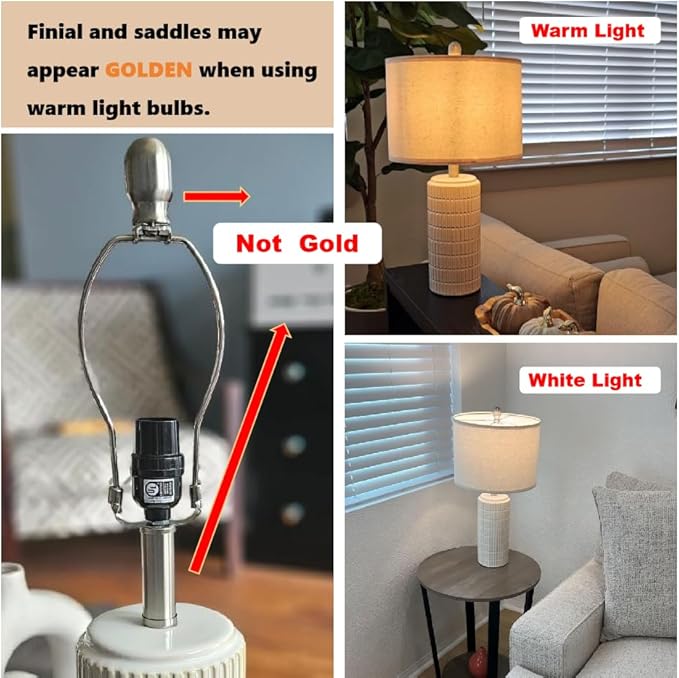 PoKat 23" Modern Ceramic Table Lamp Set of 2 for Living Room Bedroom, White | Nightstand Lamps for Bedside, Farmhouse End Table & Desk Light, Ideal Housewarming Gift, New Home Decor for Women Mom - Image 2