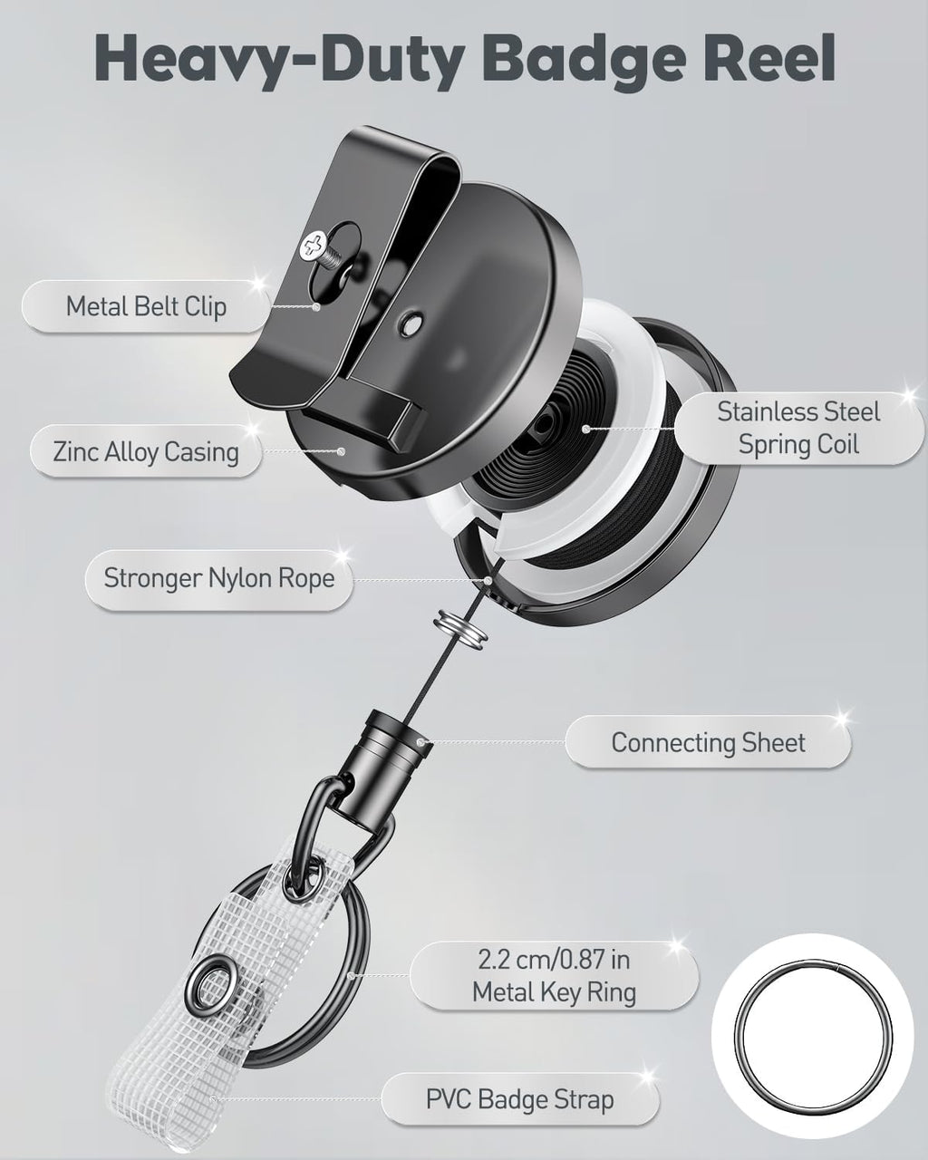 Uniclife 2 Pack Heavy Duty Metal Retractable Badge Reel with Clear Vertical Badge Holder Soft Waterproof Card Protector Retractable Keychain All Metal Casing with 27.5" Nylon Rope and Belt Clip - Image 5