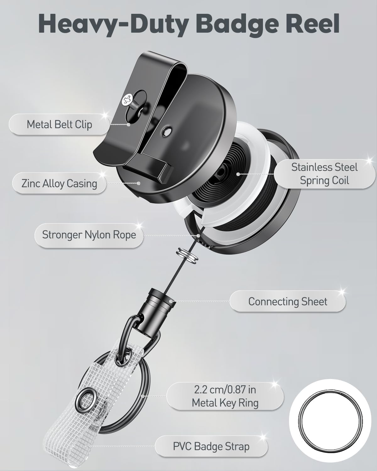Uniclife 2 Pack Heavy Duty Metal Retractable Badge Reel with Clear Vertical Badge Holder Soft Waterproof Card Protector Retractable Keychain All Metal Casing with 27.5" Nylon Rope and Belt Clip - Image 5