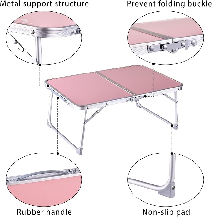 Foldable Laptop Desk, Portable Bed Table with Hidden Storage, Pink | 23.6 x 15.3 in Work Surface, Hidden Storage, Aluminum Frame, Anti-Slip Feet, Carry Handle, Safety Locks - Image 5