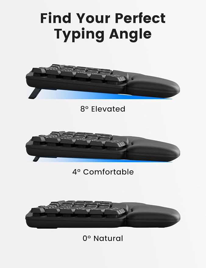 Wireless Keyboard and Mouse Combo, SABLUTE MA41 30dB Quiet Ergonomic Wave Keyboard Set with Soft Leather Palm Rest, Dual-System Switch for Windows/Mac, Ideal for Business Teams Home Office | Soft Leather Memory Foam Wrist Rest, 2.4GHz Wireless, UAB-A &... - Image 8