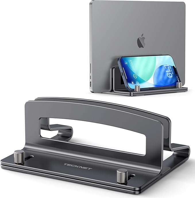 TECKNET Vertical Laptop Stand, Adjustable Aluminum Laptop Stand (Fits Up to 17.3"), Space-Saving Vertical Stand with Non-Slip & Scratch-Resistant Silicone, Compatible with MacBook Pro/Air, Dell, HP by Tecknet