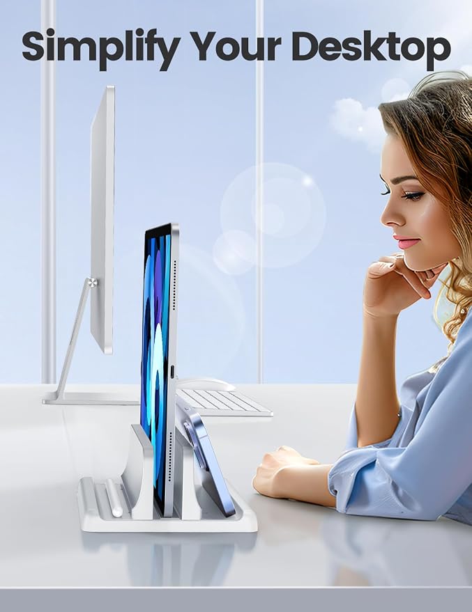 Vaydeer Vertical Laptop Stand Holder Plastic Adjustable Desktop Notebook Dock Space-Saving 3 in 1 for All MacBook Pro Air, Mac, HP, Dell, Microsoft Surface, Lenovo, up to 17.3 inches (White) - Image 6