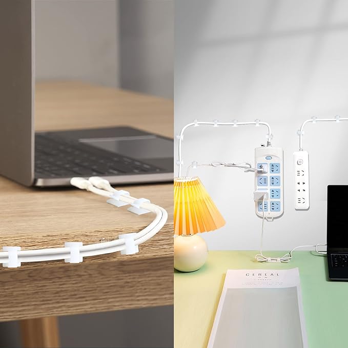 XHF 5/8” Adhesive Cord Clips White 60PCS, Outdoor Christmas Light Clips, Cable Management Staples for Under Desk, Car, Wall, TV, PC, Ethernet - Image 7