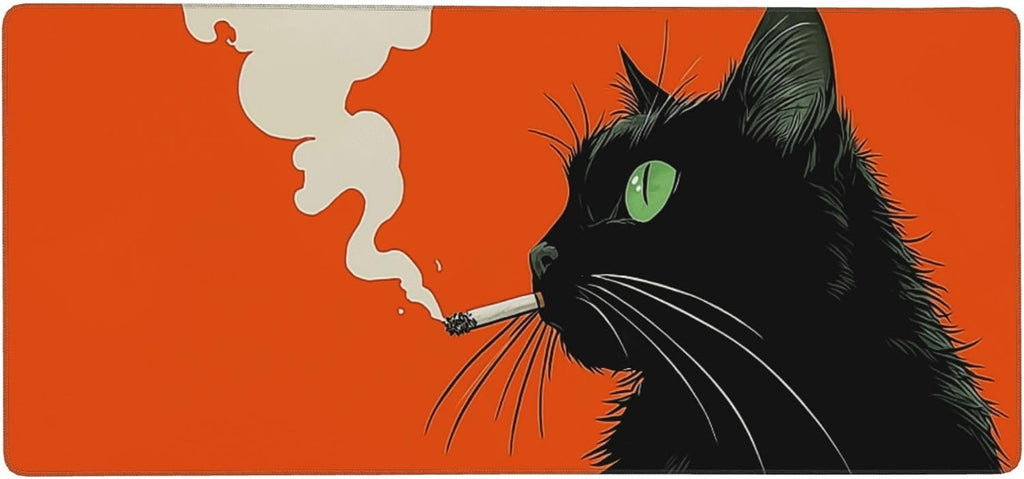 XXL Large Mouse Pads Funny Smoking Black Cat Gaming Mouse Pad for Desk, Extended Desk Mat with Anti-Slip Rubber Base, Stitched Edges, Easy to Clean Office Computer Accessories, 35.4 x 15.7 Inches - Image 6