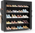 LANTEFUL Shoe Rack with Covers 5 Tier Tall Shoe Rack Organizer Large Capacity Shoe Shelf Storage 20-24 Pairs Space Saving Free Standing Shoe Storage Organizer for Closet, Entryway, Dorm, Black by LANTEFULforTidyingHouse