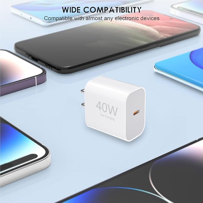 USB C Charger Block，2-Pack 40W Type C Chagrer Fast Charging with 4FT&6FT Fast Charging Cable Compatible with i Phone 17/17 Plus/17 Pro/17 Pro Max/16/16 Plus/16 Pro/16 Pro Max/15/15 Pro Max - Image 3