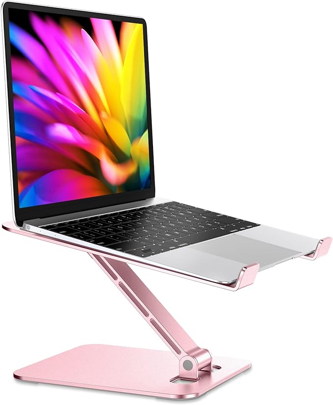 RIWUCT Foldable Aluminum Alloy Laptop Stand for Desk, Height Adjustable Ergonomic Computer Stand, Portable Laptop Riser Holder Printer Stand Compatible with MacBook Pro Air/HP/Dell 10-16", Pink by RIWUCT