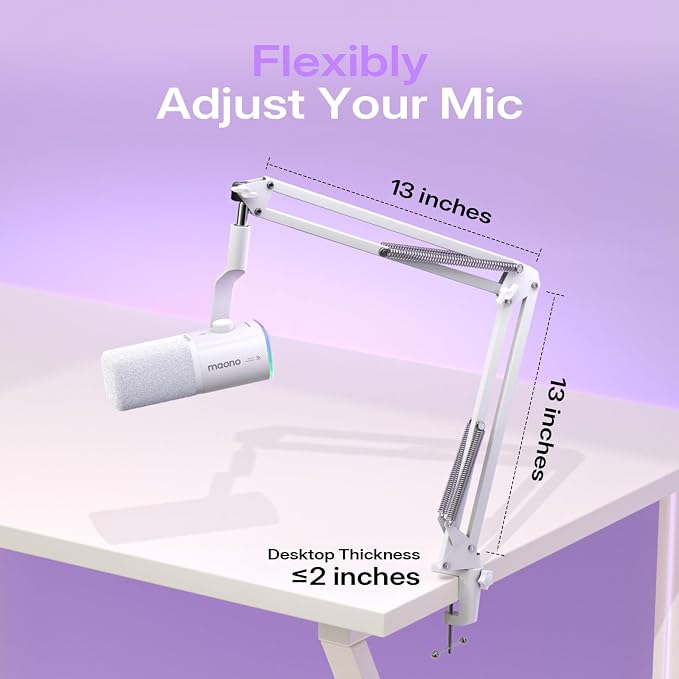 MAONO PD100W Wireless Dynamic Gaming Microphone for PC with USB-C Receiver | One-Click Noise Reduction,Custom RGB,Mute,Monitoring, Companion App,Boom Mic Set for Game Streaming Discord Podcasting, White - Image 9