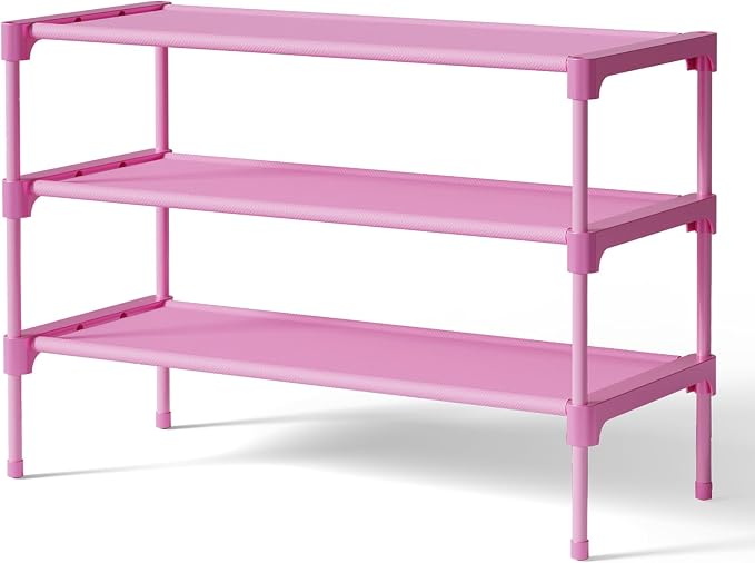 Kitsure Shoe Rack - Non-Woven Shoe Rack Shelf, 27.5" Wide - 3 Tier, Pink | Shoe Organizer for Closet, Entryway, Garage, Stackable Shoe Shelves, college dorm&apartment essentials by Kitsure