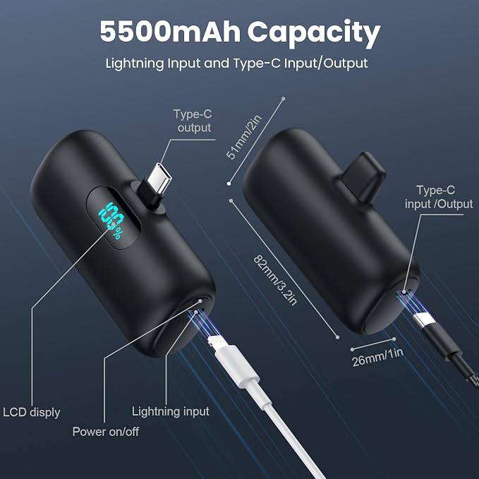 [2 Pack]Portable Charger Power Bank for iPhone 17/16/15,Mini USB C Portable Power Bank 5500mAh Fast Charging Battery Pack Travel Essentials for iPhone 15/16/17 Plus/17 Pro/17 Pro Max,Samsung Android - Image 7