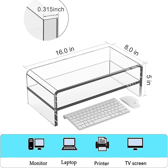 Acrylic Monitor Stand, 16 inch 2 Tier Computer Monitor Stand Riser | Computer Monitor Riser, Compatible with iMac, PC, Desktop, Laptop, TV Screen, Extra Storage Space, Home Office - Image 2