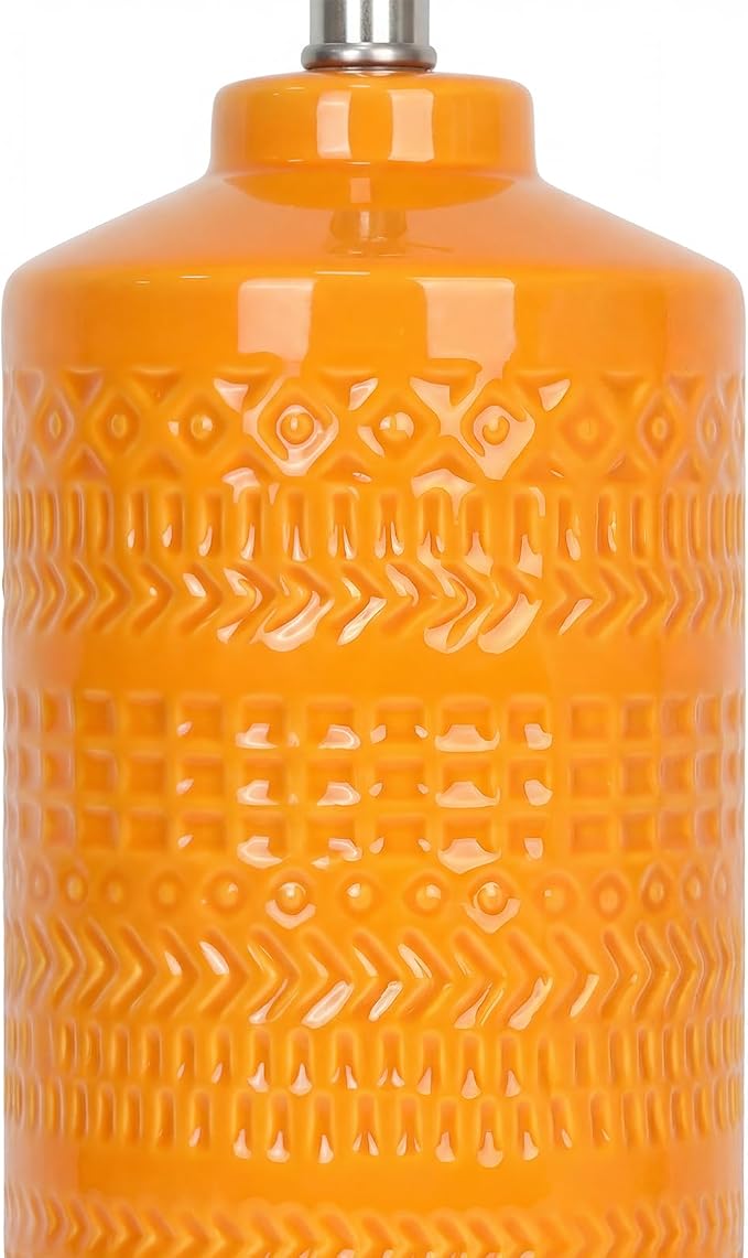 JUNNAI 25" Modern Orange Ceramic Table Lamp for Living Room Nightstand 3-Way Dimmable Farmhouse Lamp for Bedroom Bedside Entryway Tabletop Office with White Slub Fabric Lampshade (Bulb Included) - Image 5