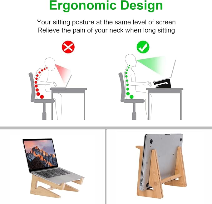 Nuvograin Laptop Stand, Wooden Vertical Laptop Stand for Desk, Bamboo Laptop Stand Compatible with MacBook Air Pro/Dell XPS/Surface pro/HP/Pixelbook/Lenovo, More Laptops 13-17.7inch - Image 6