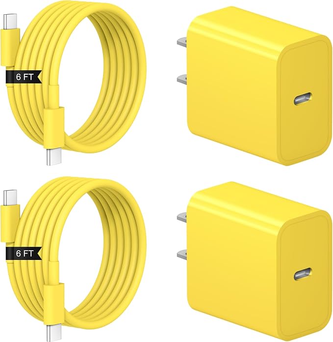iPhone 17 16 15 Charger Fast Charging 2+2Pack 20W USB C Wall Charger with 6FT Fast Charging Cable Compatible with iPhone 17/17 Air/17 Pro/17 Pro Max/iPhone 16/15 Series, iPad Pro/AirPods - Yellow by Coreykin