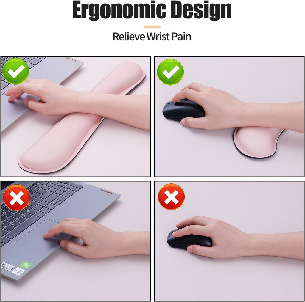 Pink Desk Mat and Keyboard Wrist Rest, Non-Slip Large Mouse Pad + Keyboard Pad + Mouse Wrist Support, Computer Mat Protector for Office, Home(27.6" x 13.8") - Image 3