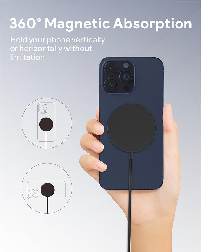 Magnetic Wireless Charger for iPhone, Fast Charging pad for MagSafe Compatible with iPhone 17/16/15 Pro/Pro Max/Plus/14/13 & AirPods 3/2/Pro - Image 7