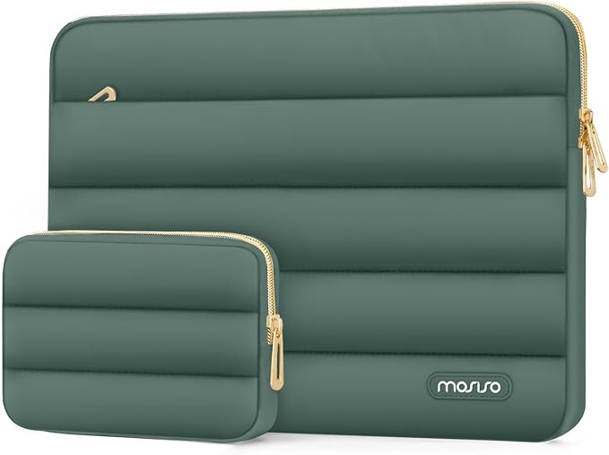 MOSISO Laptop Case 13.3 inch,13-13.3 inch Puffy Laptop Sleeve Carrying Case | Compatible with MacBook Neo/Air 13.6/Pro 13/14, HP Dell ASUS Lenovo, Polyester Horizontal Bag with Small Case,Emerald Green by MOSISO
