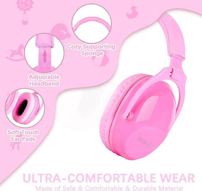 ZOHAN Kids Ear Protection 2 Pack, 25dB NRR Noise Cancelling Headphones for Kids, with Pillowy Pads, for Monster Truck, School, Autism, Sensory, Fireworks, Concerts, Events (Pink+Pink) - Image 5