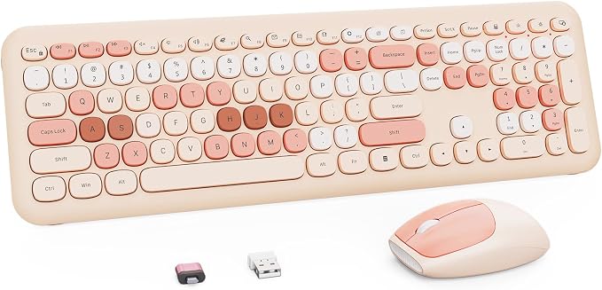 Nowlike Wireless Keyboard and Mouse Combo, Retro Typewriter Keyboard with Round Keycaps, Full-Size Ergonomic, Brown, Ideal for Windows PC, Home, Office, and College, Wireless Keyboard Mouse Combo by Unknown