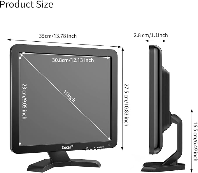 Cocar 19 inch CCTV Security Monitor with BNC VGA HDMI AV Built-in Speaker 4:3 HD Display LCD Screen Display with USB Media Player for Home Surveillance Camera STB PC - Image 5