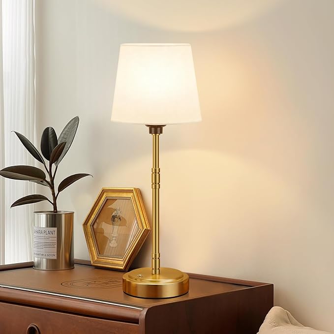 Cordless Table Lamps Set of 2 – Battery Operated Lamp with 7500mAh Rechargeable Battery, Stepless Dimmable Vintage Brushed Gold Desk Wireless Lamps for Dining Room, Nightstand & Patio (Bulbs Included) - Image 8