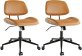 Armless Office Chair Set of 2, Adjustable Height Desk Chair, Brown | 360° Swivel Ergonomic Computer Chair for Small Space, PU leather seat, Modern Walnut Style, Home Office & Meeting Room by BERYTH