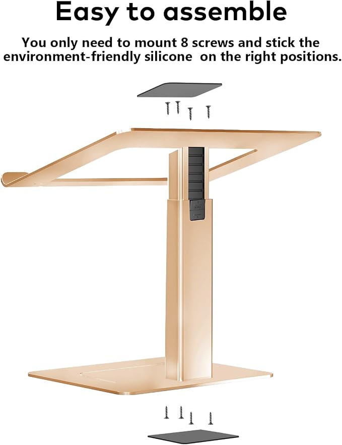 Laptop Stand for Desk, Ergonomic Sitting and Standing Laptop Riser for Notebook MacBook 11-17 Inches，DJ Laptop Stand Adjustable Height from 7-15 Inches Aluminum(Gold) - Image 8