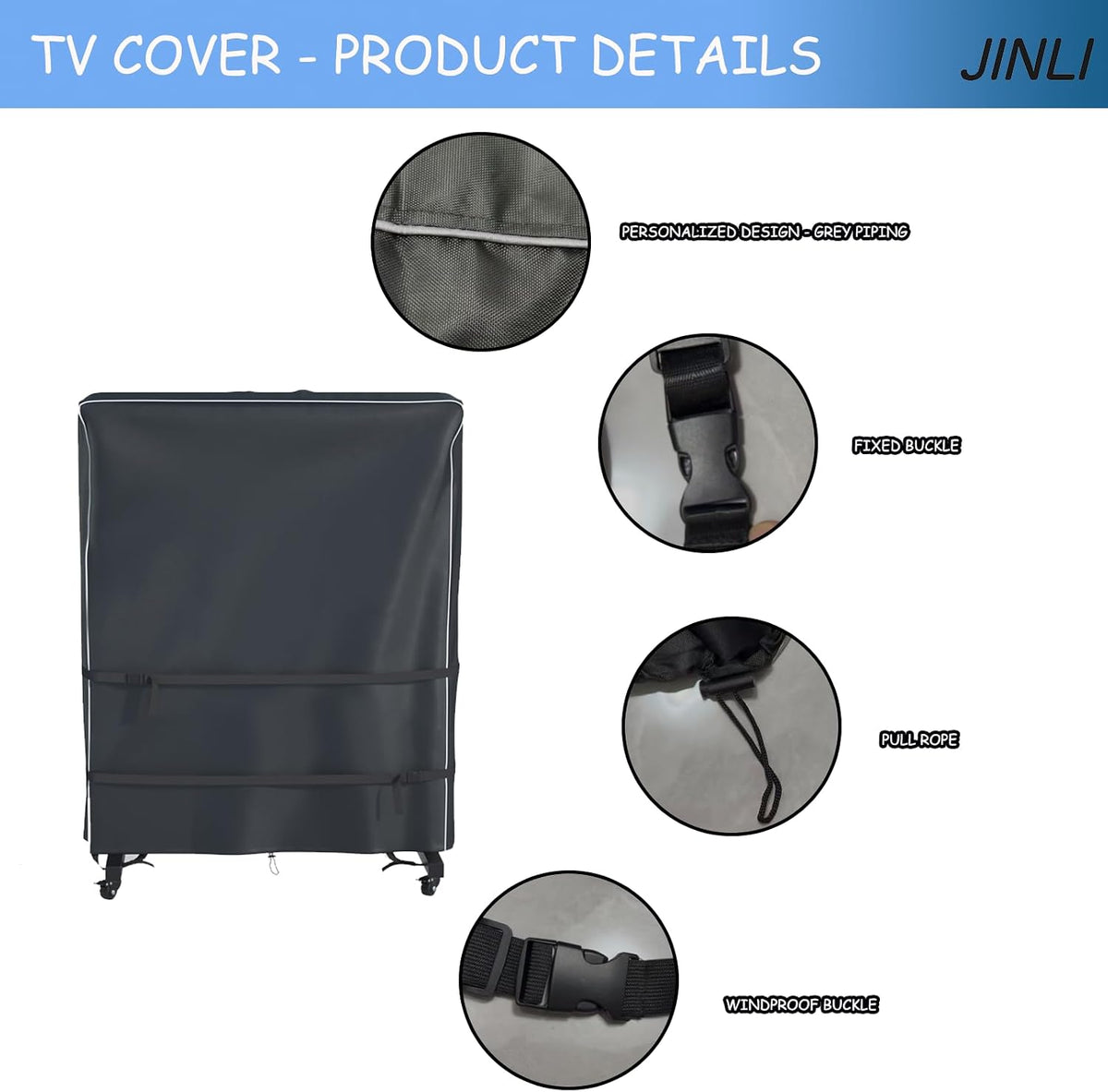 JINLI 55-60 Inch Weatherproof Oxford TV Trolley Cover for Rolling Stand - Image 3