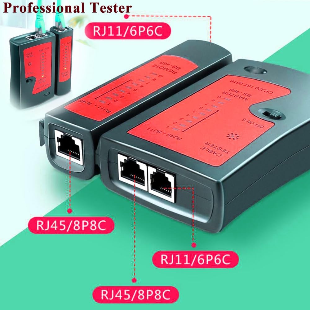 TAIWAIN CAT5 CAT6 RJ45 Crimping Tool kit Lan Cable Tester Crimper Set Network Crimper Set for Crimp CAT5 CAT6 Ethernet Wire Stripping Repair Kit 30PC Connector 50PC Cover(RED) - Image 3