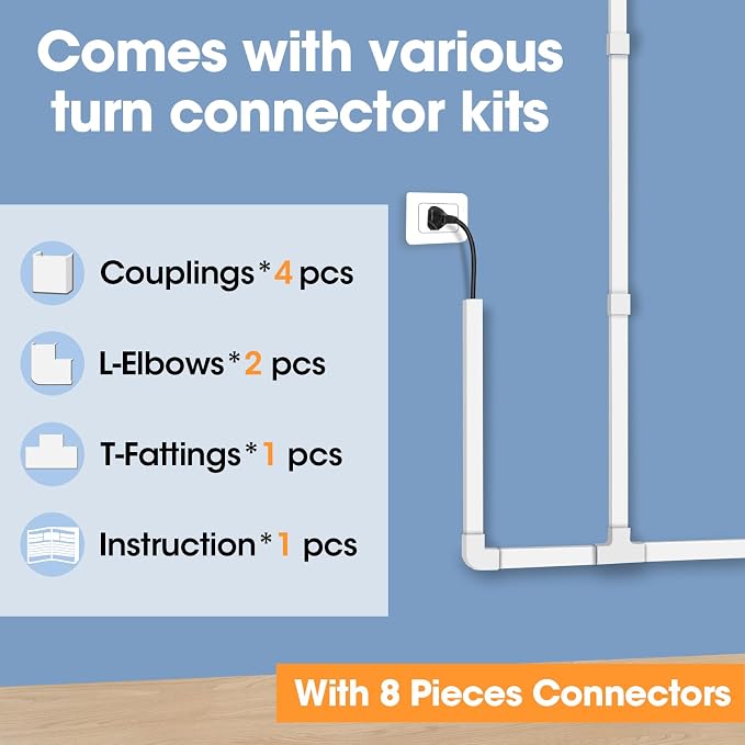 YesBes 116in Cord Hider Kit, Cord Covers for Wires on Wall, Cord Hider for Wall Mount tv, Paintable Cable Raceway, tv Cable Hider Wall kit, Wire Covers for Cords, W0.59in X H0.4in, White - Image 4
