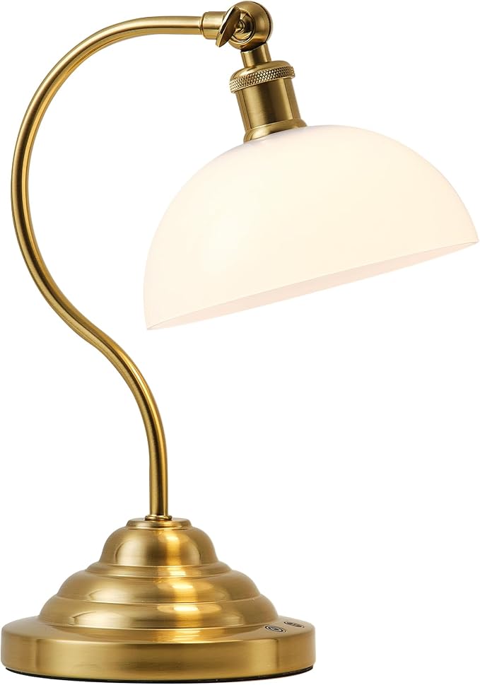 KARTOOSH Cordless LED Table Lamp, Battery Operated Desk Lamps with Swing Arm & Plastic Shade, Vintage Small Rechargeable Dimmable Light for Bedroom, Living Room, Nightstand, Brass/White by KARTOOSH