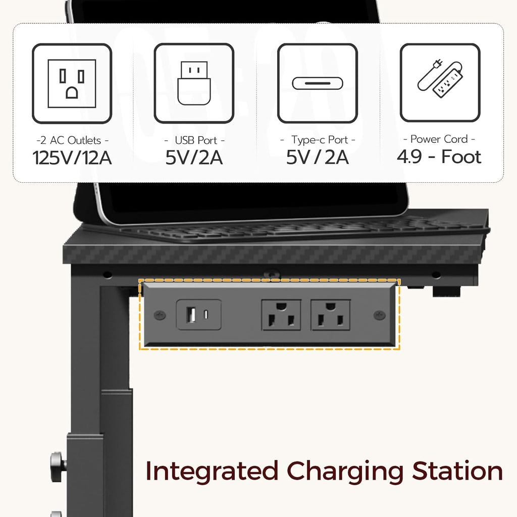 MAHANCRIS Side Table with Charging and Hooks, Rolling Couch Table, Black - Image 4