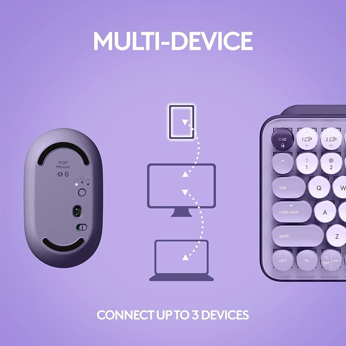 Logitech POP Keys + POP Mouse - Wireless Keyboard and Bluetooth Mouse Combo with Typewriter-Style Mechanical Keys, Emoji Features, Cute Compact Design - Cosmos - Image 9