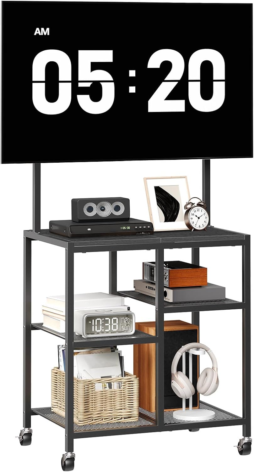 HOOBRO Small TV Stand with Wheels and Mount for 50 Inch TVs, Mobile Rolling TV Stand with Storage Shelves, Small Entertainment Center, for Living Room, Bedroom, Study, Black BB37DS01 - Image 9