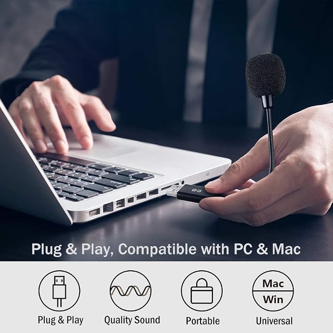 Mini USB Microphone for Laptop and Desktop Computer, with Gooseneck & Universal USB Sound Card, Compatible with PC and Mac, Plug & Play, Ideal Condenser Mic for Remote Work, Online Class | Universal USB Sound Card, Plug & Play, Flexible Gooseneck, Idea... - Image 2