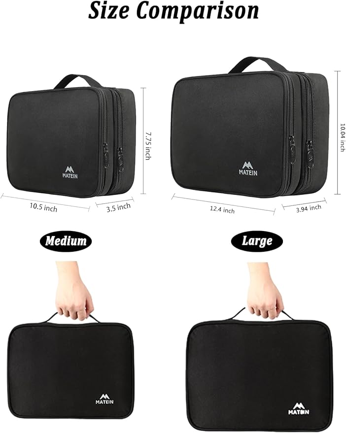 MATEIN Cable Organizer Bag, Large Travel Storage Bag, Sturdy Tool Case | with Handle, Carrying Case for Phone, Cord, Electronics Accessories, Tablet (Up to 12.9inch), Powerbank, Hard Drive, Black - Image 2