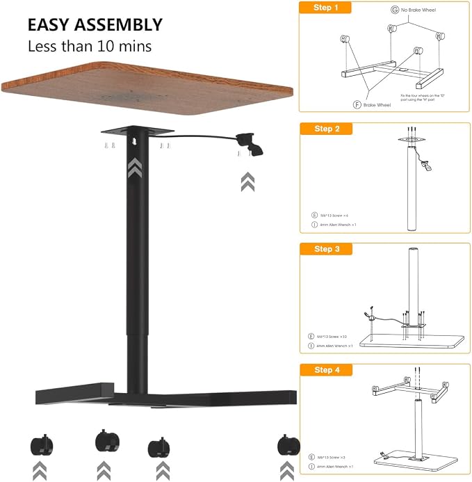 28-Inch Mobile Standing Desk, Adjustable Computer Desk, Portable Standing Desk with Lockable Wheels, Rolling Table for Home Office Classroom Hospital (Walnut) - Image 8
